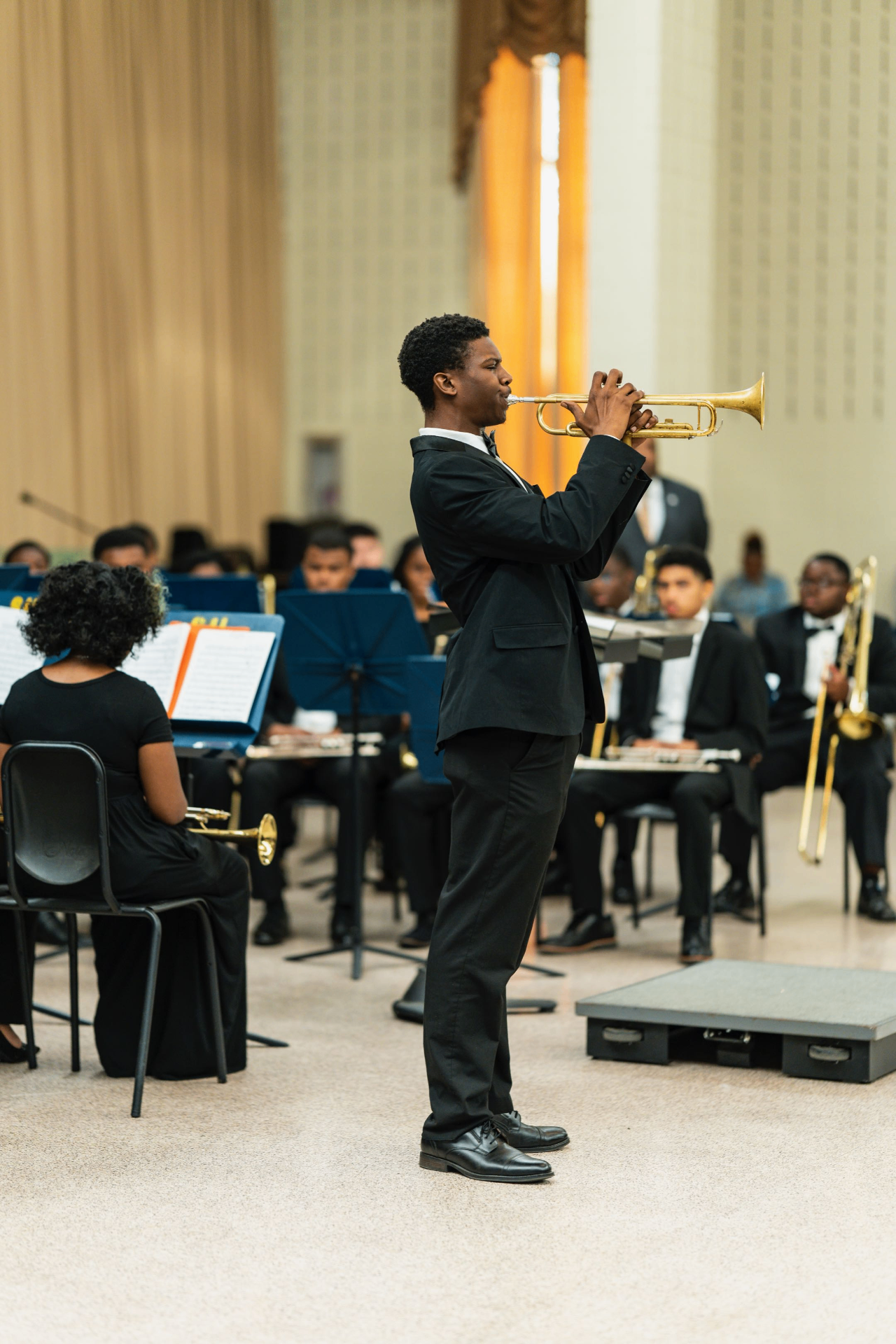 E'Ali McDaniel performing on trumpet